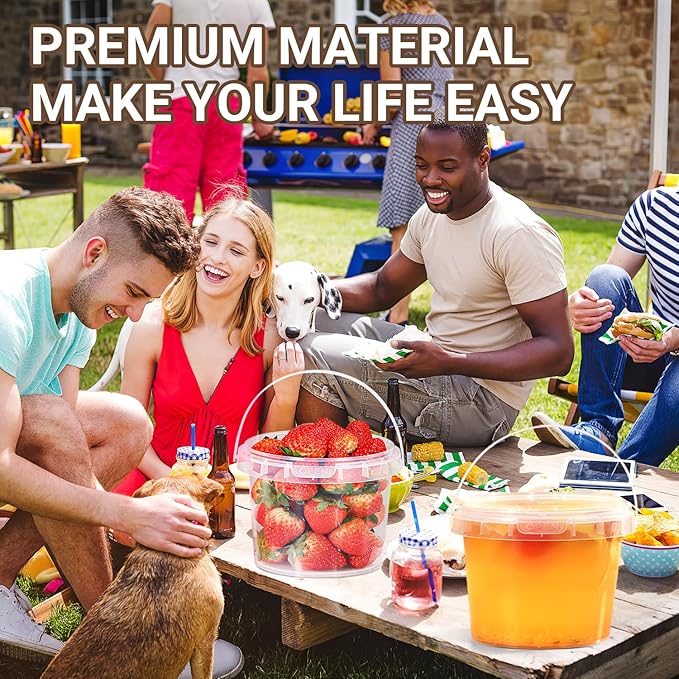 10 Pack 1 Gallon Plastic Bucket with Handle and Lid Food Storage Bucket Containers All Purpose Pail for Multipurpose Paint Water Art Crafts Projects Garage Organization (1 Gallon Transparent)