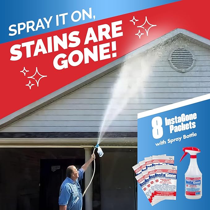 Stain Remover - 8 REFILL Pack + 24oz Spray Bottle - Just Add Water - Indoor/Outdoor Ceiling, Wall, Bathroom, Roof, PVC Fence, Patio Furniture & More
