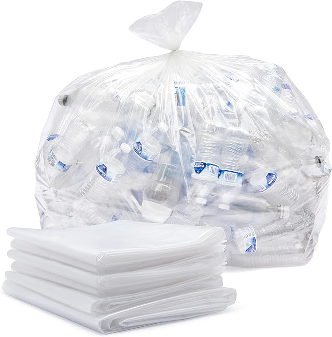 65 Gallon Clear Trash Bags Heavy Duty (MegaPack 50 Bags w/Ties) 64 Gallon Extra Large Clear Plastic Recycling Garbage Bags
