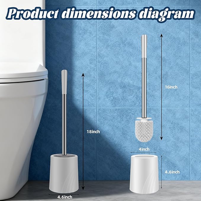 Toilet Brush 3 Pack, Toilet Brush and Holder Set, Long Handle Stainless Steel, Drip-Proof, for Bathroom Toilet Deep Cleaning -White