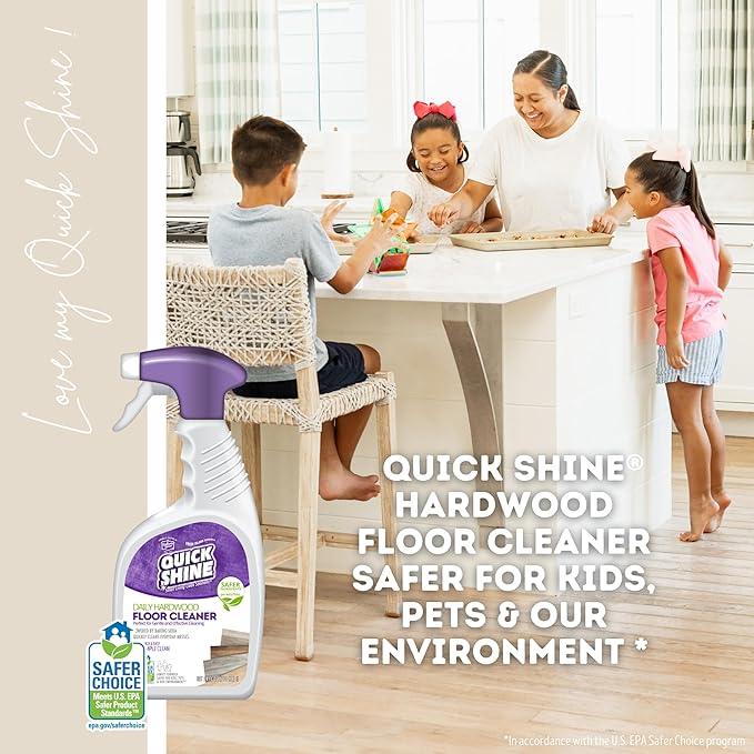 Quick Shine Hardwood Floor Cleaner Daily Care 24oz | Naturally Cleans Dirt & Scuff Marks | Dirt Dissolving, Streak Free, No Rinse & Ready to Use | Spray, Wipe, Done! | Safer Choice Cleaner