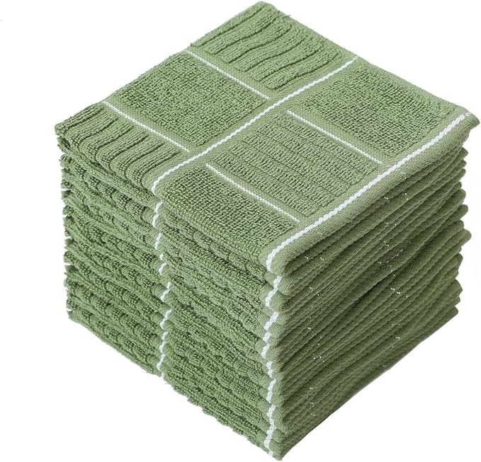 Glynniss Dish Cloths for Kitchen Washing Dishes, Super Absorbent Dish Rags, Cotton Terry Cleaning Cloths Pack of 8 (Geen, 12x12 inches)