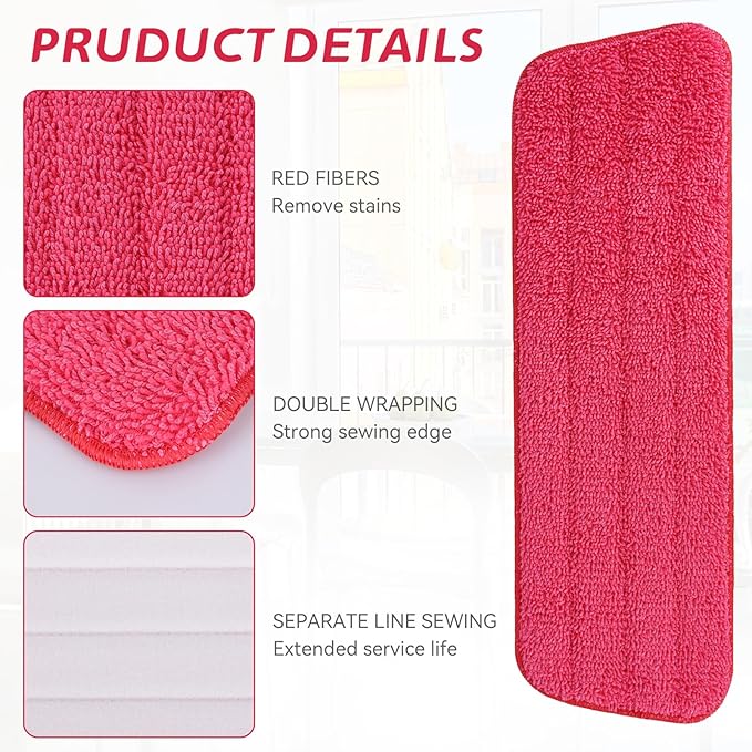 Replacement Microfiber Mop Pad for Rubbermaid Reveal Spray Mop - 12 Pack Wet & Dry Floor Cleaning Refills Reusable Fit for Any Microfiber Reveal Flat Mop 16.5"