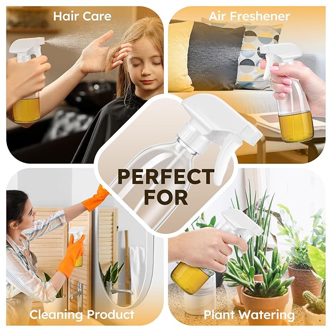 Tecohouse Glass Spray Bottle 8 oz, Clear Small Empty Refillable Sprayer Container with Labels, Funnel, Lids, Graduated Pipettes - Handheld Size