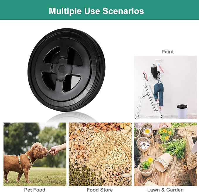 4 Pieces 5 Gallon Bucket Lid with Bucket Lid Opener,Plastic Storage Bucket Leak-Proof Screw Seal Lids,Pet Food Storage Container Lid for Home Paint Storage Buckets