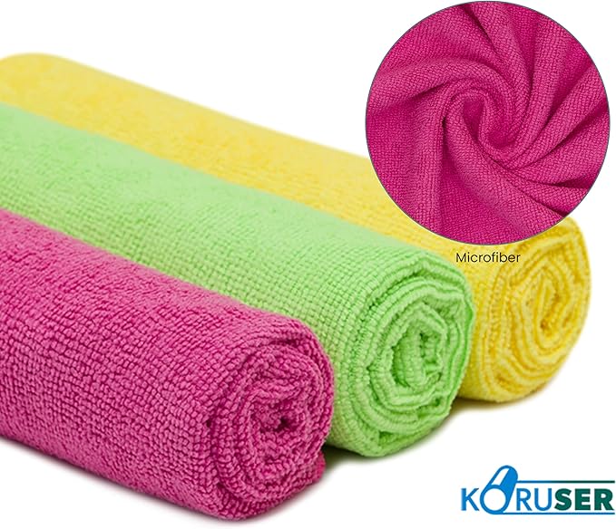 Microfiber Cleaning Cloths - Pack of 12 (16'' x 16'') - Reusable and Washable - All Purpose Towels for Multi Purpose Indoor/Outdoor Cleaning/Dusting/Polishing on Kitchen/Bathroom/Auto Surfaces