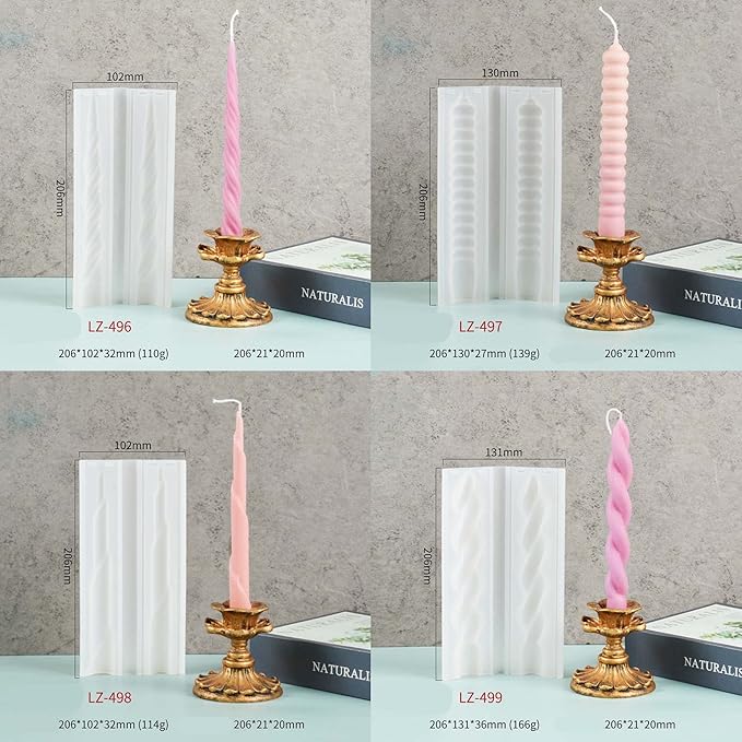 8 Pack Spiral Candle Mold Pillar Candle Cylinder Molds - 8 Style - Resin Casting Silicone Molds for Home Decor & Candle Making Wave Spiral Mold