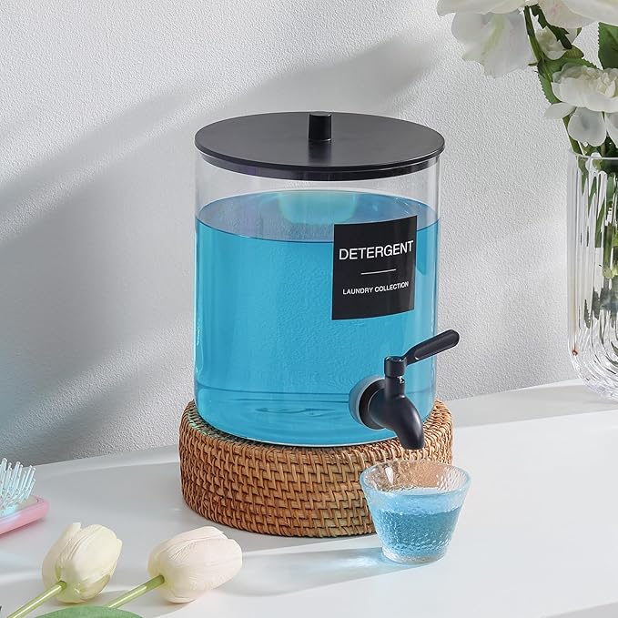 Glass Laundry Detergent Dispenser, 128 oz / 3.5L Fabric Softener Dispenser for Laundry Room Organization, Detergent Holder with 304 Spigot, Glass Soap Container (Black)