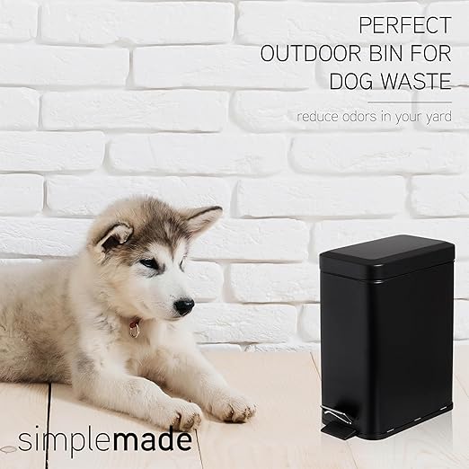 simplemade Rectangle Step Trash Can - 5 Liter / 1.3 Gallon - Stainless Steel Bathroom Trash Can | Small Trash Can with Lid | Office Trash Can | Garbage Can with Lid | Metal Wastebasket (Black)