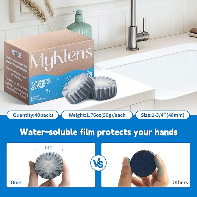 Toilet Bowl Cleaner Tablets, Automatic Toilet Tank Cleaner for Deodorizing & Descaling, Long-Lasting with Sustained Release Technology for Bathroom Cleaners, Blue, 40 Packs