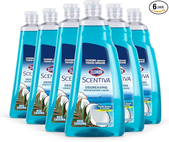CLOROX Scentiva Dishwashing Liquid Soap | Smells Great and Cuts Through Grease Fast | Quick Rinsing Formula for a Powerful Clean You Can Trust, Pacific Breeze & Coconut, 26 Oz (Pack of 6)