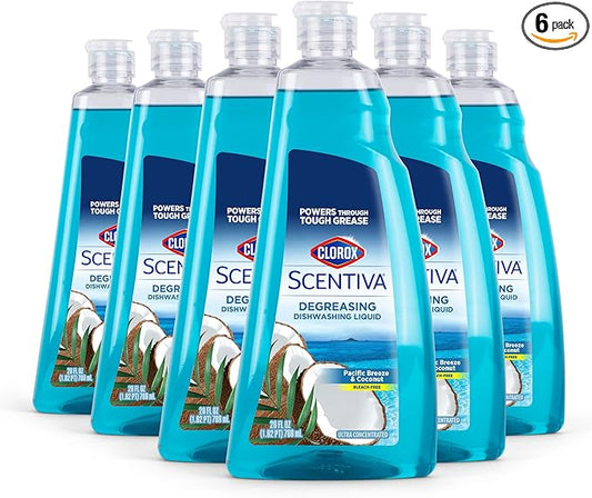 CLOROX Scentiva Dishwashing Liquid Soap | Smells Great and Cuts Through Grease Fast | Quick Rinsing Formula for a Powerful Clean You Can Trust, Pacific Breeze & Coconut, 26 Oz (Pack of 6)