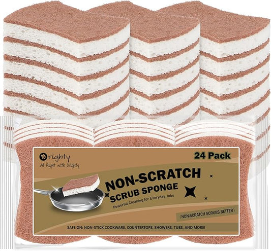 Orighty Non-Scratch Scrub Sponge, 24-Pack, Cellulose Kitchen Scrubber Sponges, Ideal for Kitchen Cleaning, Non-Stick Cookware, Washing Dishes, Bathroom, and Household