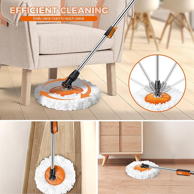 Spin Mop and Bucket with Wringer Set, Double Bucket Separate Dirty Water, 360° Spinning Mop System with 3 Microfiber Mop Heads, Clean Water Mop Set for Floor Cleaning