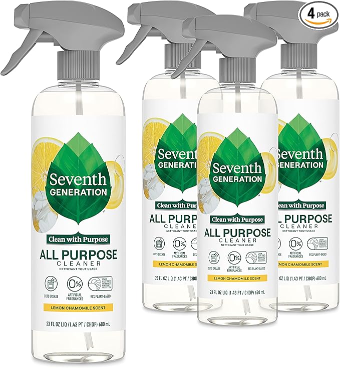 Seventh Generation All Purpose Cleaning Spray Surface Cleaner Lemon Chamomile scent Cuts Grease 23 oz, Pack of 4