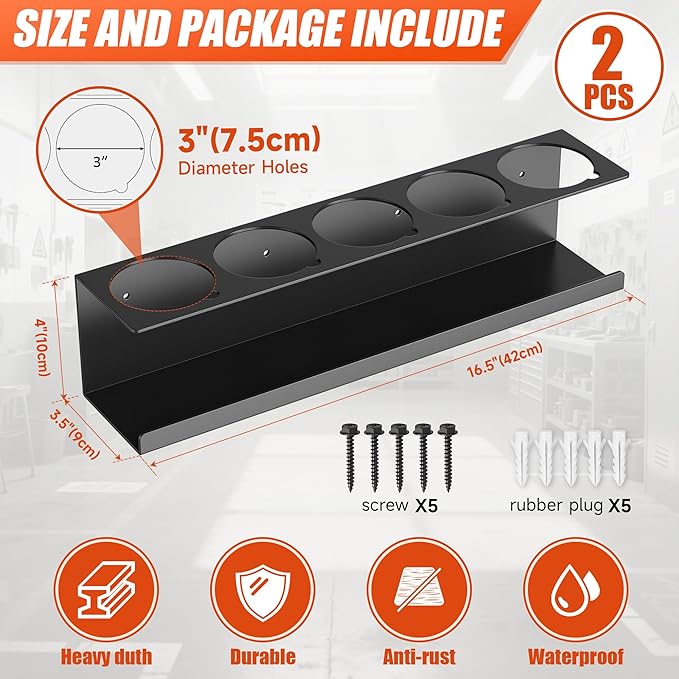 2 Pack Spray Paint Can Holder,Wall Mount Spray Bottle Holder,Heavy-Duty Aerosol Can Holders,Tool Organizer Rack for Garage,Craft Workspace and Home,Holds 10 Cans