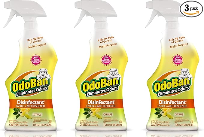 OdoBan Ready-to-Use Disinfectant and Odor Eliminator, Set of 3 Spray Bottles, 32 Ounces Each, Citrus Scent