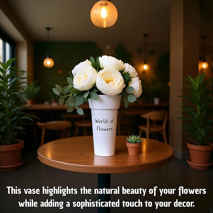 VITAGIR. Set of 6 Buckets for Cut Flowers in Plastic White Matte Color 14 Inch, Flower Buckets for Flower Bar Ideal for Displaying Flowers in Florist Shop or as Home.