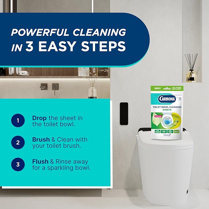 Carbona Toilet Bowl Sheets – Lemon Lime Scent – Powerful Foaming Toilet Bowl Cleaner – 14 Sheets – Less Plastic Waste