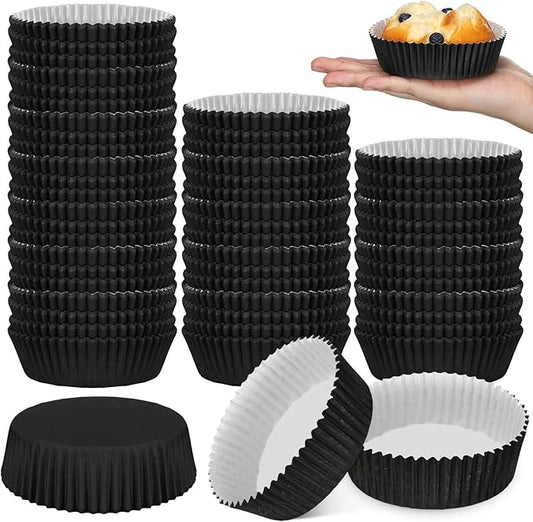 Uiifan Disposable Round Cupcake Liners Paper Baking Cups Wrappers Cupcake Paper Microwave Oven Safe Bakeware Mold for Snacks Cakes (Black,50 Pcs)