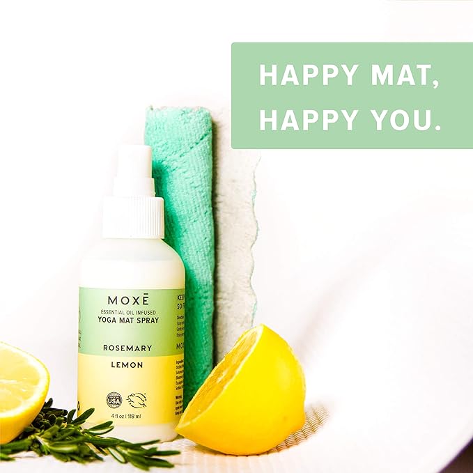 MOXE Yoga Mat Cleaner, Green America Certified, Rosemary and Lemon Essential Oils, Safe for All Mats and Exercise Equipment, 4 Oz (1 Pack)