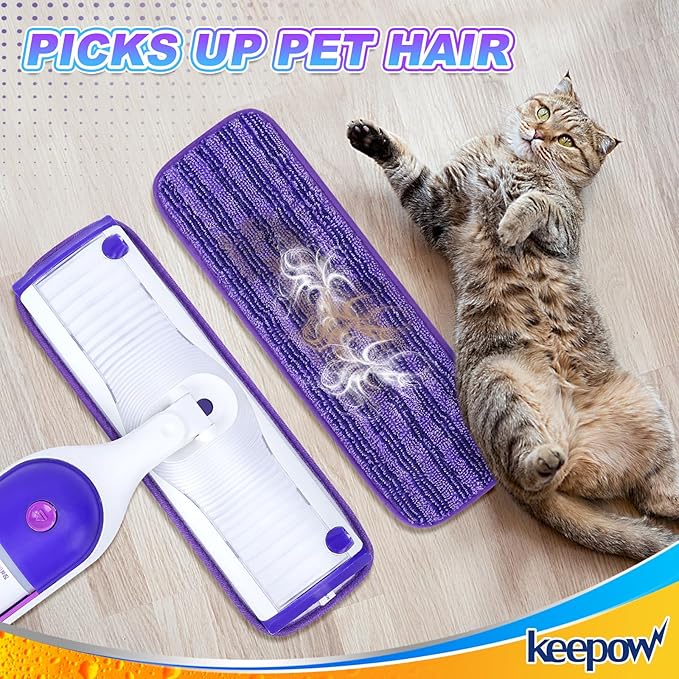 KEEPOW Reusable Power Mop Refill Pads for Swiffer Power Mop, Powermop Mopping Pad Refills for Wood Floor Cleaning, Machine Washable Microfiber Mop Pads for Wet and Dry Use, 2 Pack