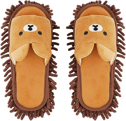 Liitrton 1 Pair Detachable Mop Slippers Shoes Microfiber Chenille Soft Comfortable Dust Dirt Hair Cleaner (Coffee)