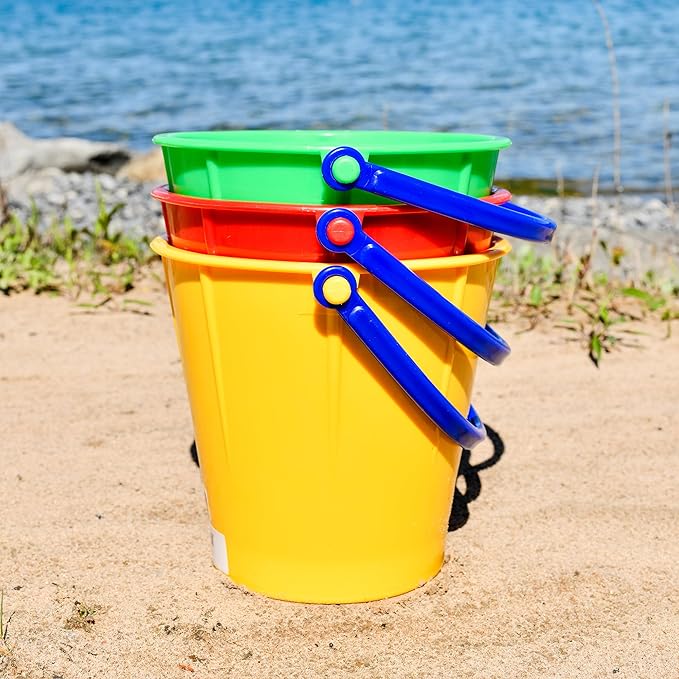 Spielstabil 3 Pack - Large Sand Pails Beach Toys (3 Buckets Included - Colors Vary) - Made in Germany