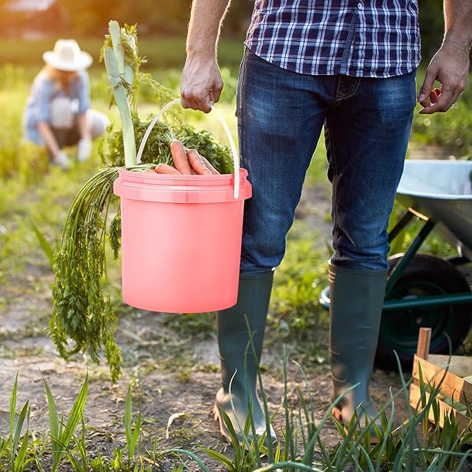 Gerrii 10 Pack Pink 1 Gallon Plastic Bucket with Handle and Lid Food Storage Bucket Containers All Purpose Pail for Paint Water Art Crafts Projects Garage Organization