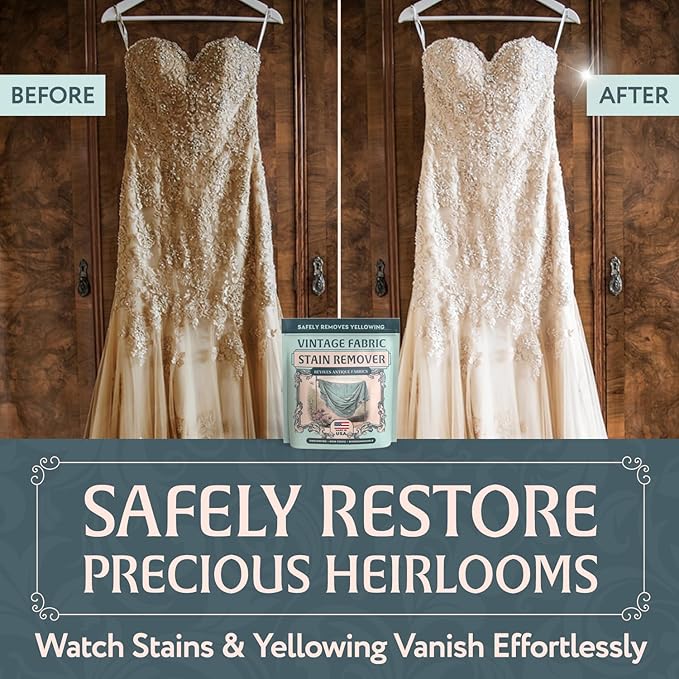 Vintage Fabric Stain Remover - Safely Cleans Retro & Antique Textiles - Made in the USA - Gently Removes Yellowing & Tough Stains From Vintage Linens, Quilts, Dresses, Doilies 16 Ounce (Pack of 1)
