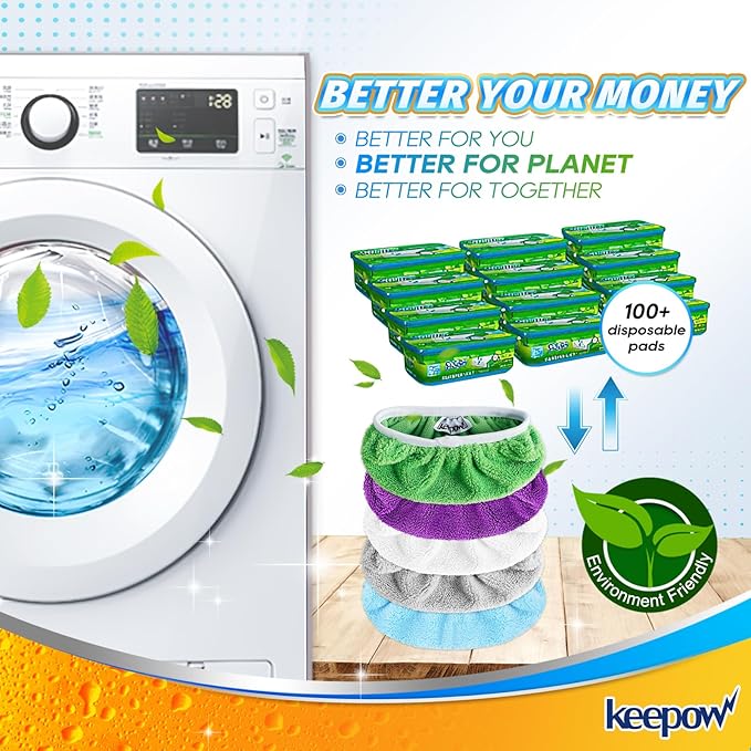 KEEPOW Reusable Microfiber Mop Pads for Swiffer Sweeper Mop, Washable Wet Pad Refills for Wet & Dry Use, Microfiber Dry Sweeping Cloths for Hardwood Floor Cleaning, 10 Pack (Mop is Not Included)