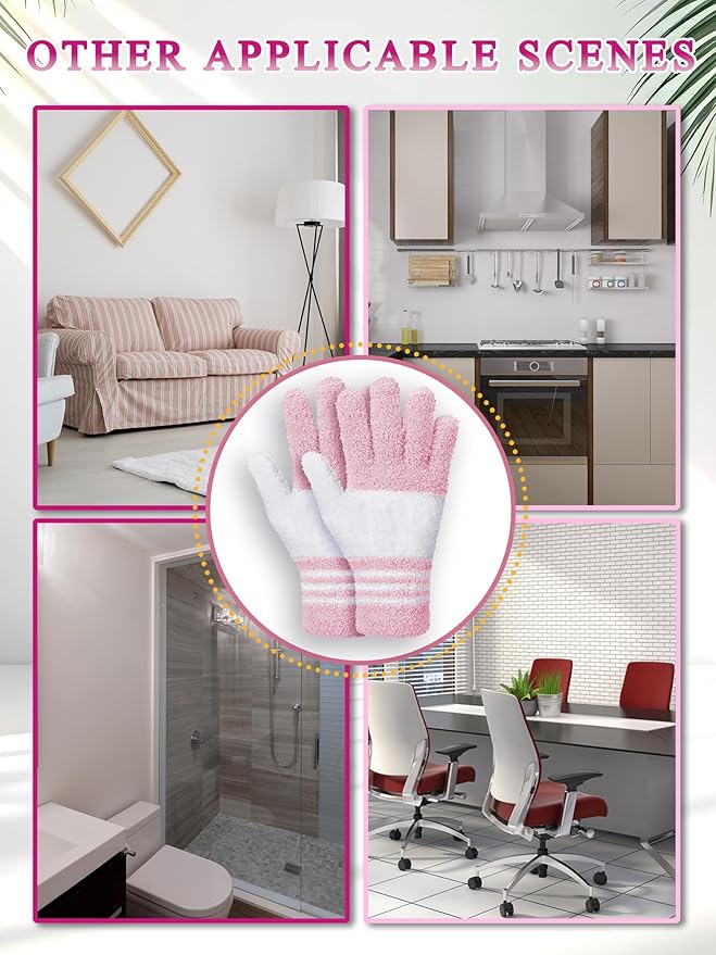 Patelai 3 Pairs Microfiber Plant Dusting Gloves Leaf Cleaning Gloves for Indoor Plants, Blinds, Furniture, House(Medium,White, Pink, Yellow, Rose Red)