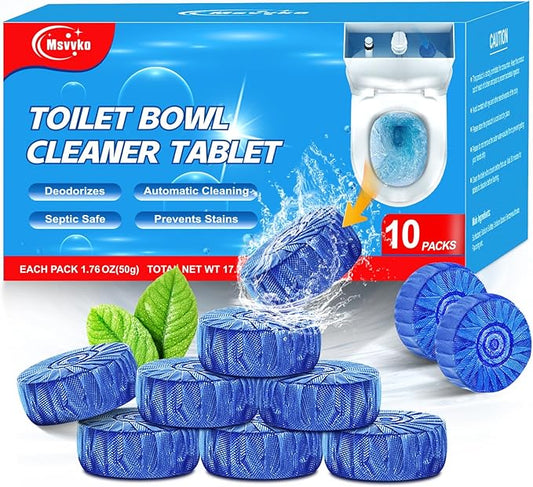 Toilet Bowl Cleaners, Automatic Toilet Bowl Cleaner Tablets Blue Gel Powerful Clean, Septic Safe Toilet Tank Cleaner, Bathroom Deodorizer & Prevent Stain, Fresh Scent-10 PACKS