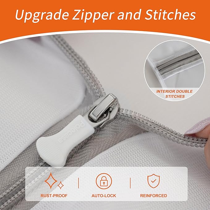 Polecasa 3Pcs Extra Durable Fine Mesh Laundry Bags with Sturdy Zipper for Delicates, Protect Clothes in Washing Machine, Laundry Room Essentials for College, Dorm (1 Large, 1 Medium, 1 Small)