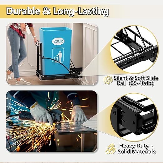 Under Sink Trash Can 13Gal Quiet Close Pull Out Trash Can Under Cabinet 50Qt 13" Wx17 Hx17 D, Black