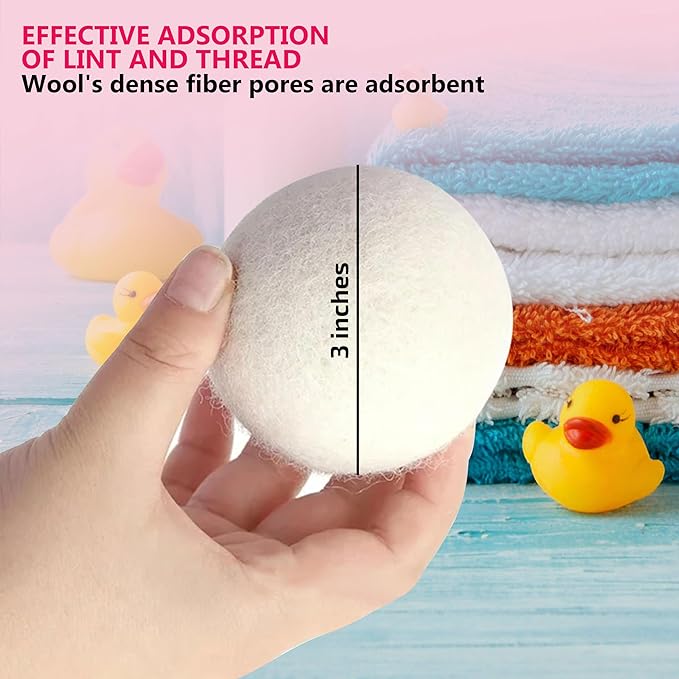 Wool Dryer Balls - XL Pack of 6 - Made from 100% New Zealand Wool - Natural Fabric Softener - Reusable, Eco-Friendly - Reduces Drying Time, Wrinkles, and Pet Hair.