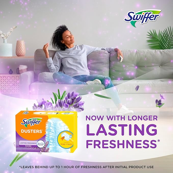 Swiffer Dusters, Ceiling Fan Duster, Multi Surface Refills with Febreze Lavender, 18 Count (Pack of 2)