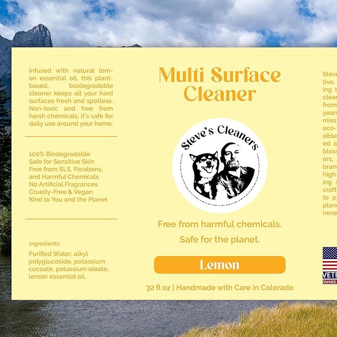 Steve's Cleaners Plant-Based Multi-Surface Cleaner – Streak & Residue-Free All-Purpose Cleaning Spray – Non-Toxic, Ammonia-Free, Safe for Kitchen, Bathroom, Counters & More – 32 oz (Pack of 3)