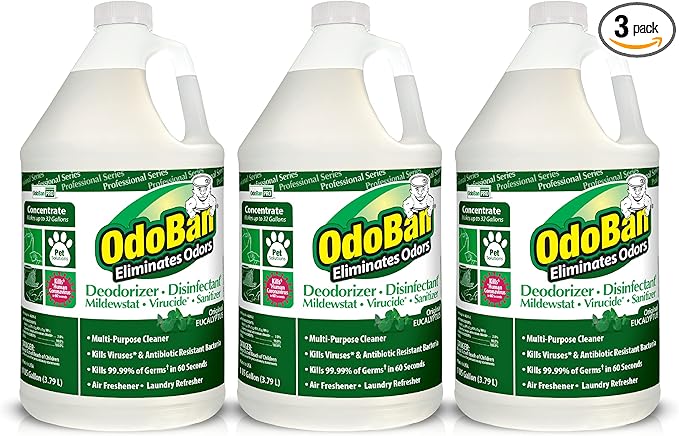 OdoBan Professional Disinfectant and Odor Eliminator Concentrate, 3-Pack, 1 Gallon Each, Original Eucalyptus Scent