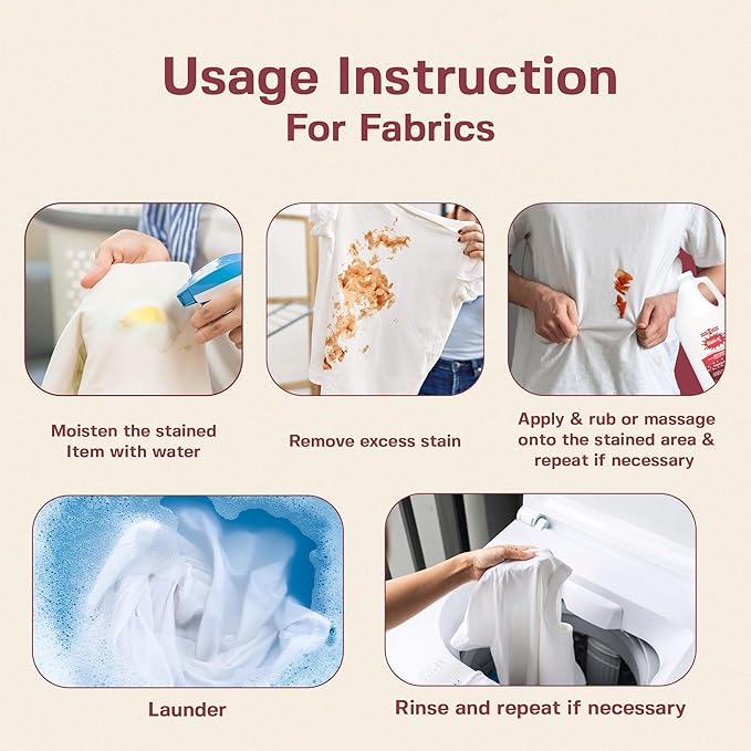Stain Remover, Effectively Eliminates Stains from Wine, Berries & Blood on Colorfast Fabrics, Carpets, Upholstery & Jewelry, Fragrance Bleach & Dye-Free, Peroxides & Phosphates, 1 Gallon