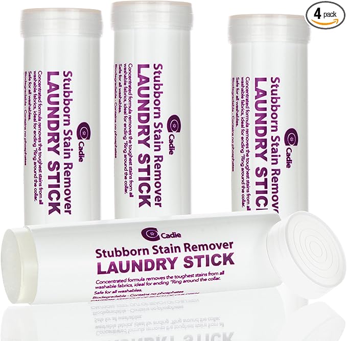 Laundry Stain Remover Stick – Pre Wash Spot Cleaner for Fabric Clothing on Cotton, Wool, Synthetics - Easy Removal of Grease, Blood, Coffee, Ink, Lipstick, Wine, Grass Soil | Clean On The Go (4 Pack)