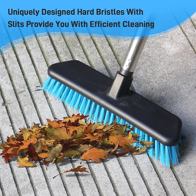 Deck Brush with Retractable Long Handled Floor, Floor Scrub Brushes, Heavy-Duty Push BroomBrush, 55" Brush Stiff Bristle Scrubbing Brush for Cleaning Bathroom Kitchen Carpets Garage and Tiles