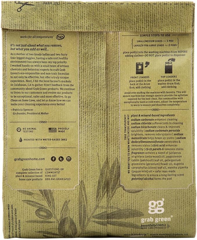 Grab Green Stoneworks Laundry Detergent Pods, Olive Leaf, 50 Count (Pack of 1) Loads-EPA Safer Choice Certified, Powered by Naturally-Derived Plant & Mineral-Based Powder Pods