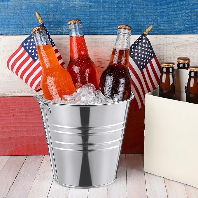 Zopeal 6 Pcs Large Metal Bucket Beer Bucket Galvanized Steel Pail with Handle for Gifts Basket Ice Candy Party (9.5 x 8.67 x 6.5 Inch,Silver)