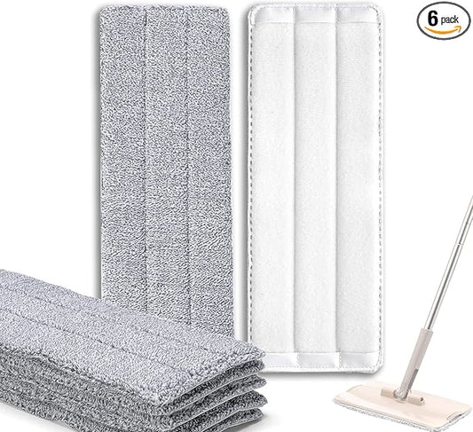 6 Pack Microfiber Mop Replacement Pads Compatible with Joymoop, Bosheng Flat mop or Squeeze Mop Bucket Set, Washable and Reusable 13" x 4.9" Wet/Dry Flat Mop Pads for Cleaning Floor
