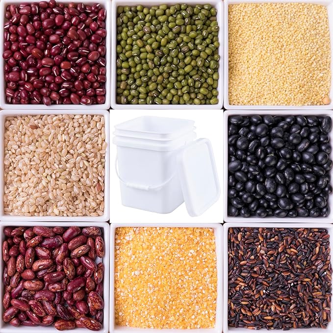 Plastic Bucket with Airtight Lid/Comfortable Handle, Heavy Duty White Pails Buckets for Storage (5 Gallon, 4 Pack)