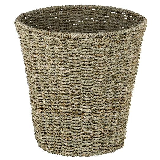 Boho Wicker Trash Can with Lid,Waterproof Bathroom Trash Can Hand Woven Wicker Waste Baskets for Kitchen Office Bedroom