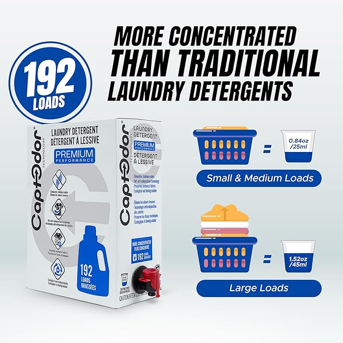 Captodor Premium Laundry Detergent, – Nordic Breeze Scent, Ultra-Concentrated Formula, Eliminates Tough Odors and Dirt, Phosphate-Free, Biodegradable (4.8L (1.268 Gal)