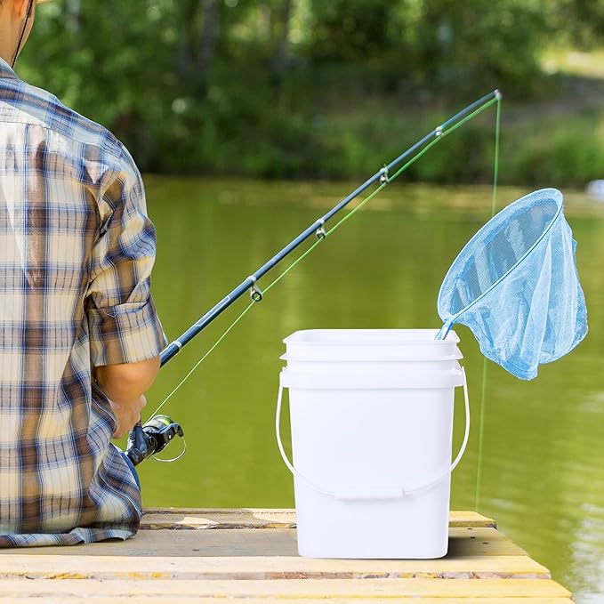 4 Pack 5 Gallon Square Lidded Storage Bucket with Handle, Plastic Bucket Pails Food Grade, White