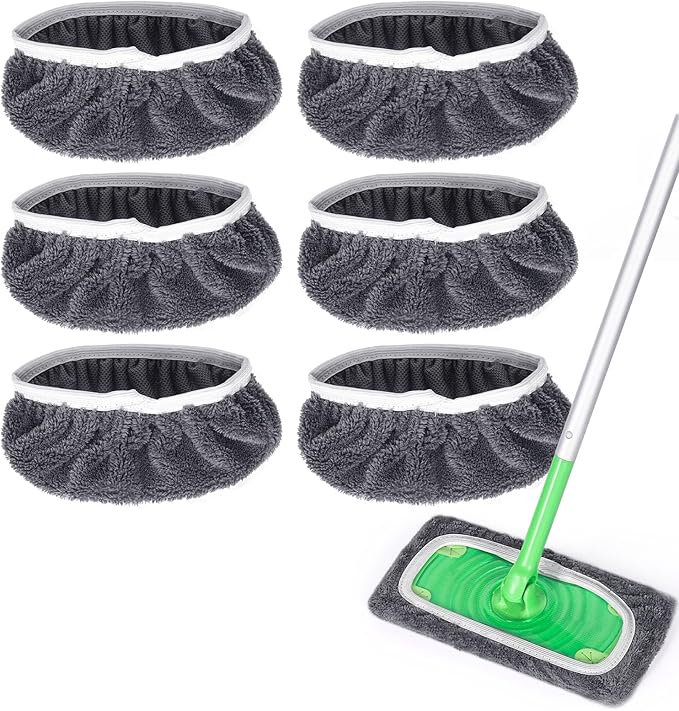 Reusable Microfiber Mop Pads Compatible with Swiffer Sweeper- Dry Sweeping Cloths & Wet Mopping Cloths - Washable Wet Pads Refill for Mopping Floors, 6 Pack (Mop is not Included)